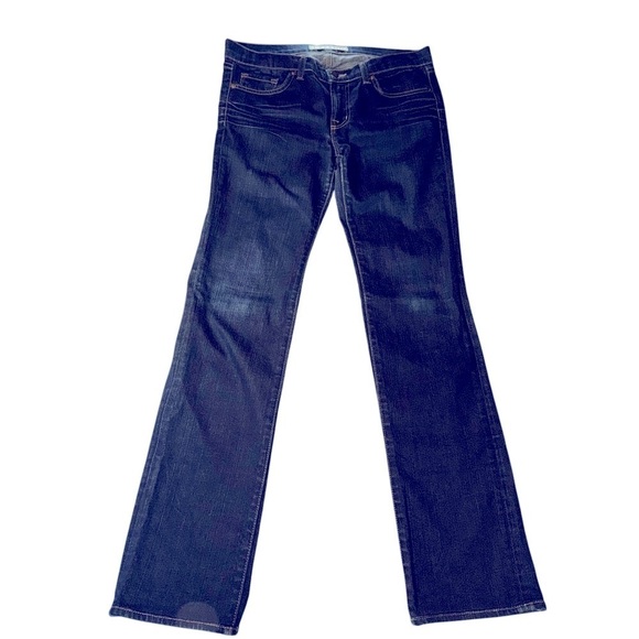 J BRAND Women's Sz 32X32 Dk Blue Denim Jeans Straight Leg Low Rise Whiskering - Picture 2 of 14